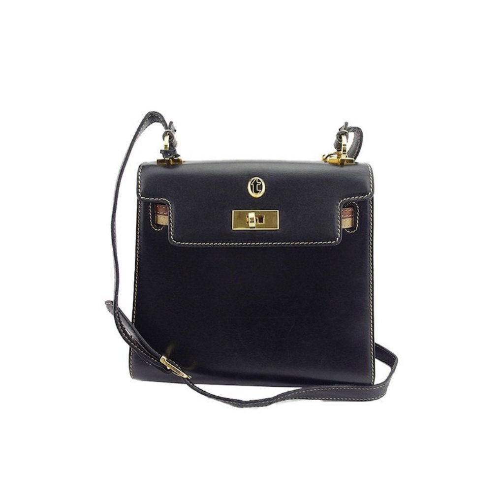 A.Testoni Shoulder Bag Black Gold Women Authentic Secondhand